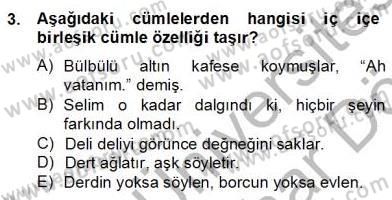 Türkçe Cümle Bilgisi 2 Dersi 2012 - 2013 Yılı (Final) Dönem Sonu Sınav Soruları 3. Soru