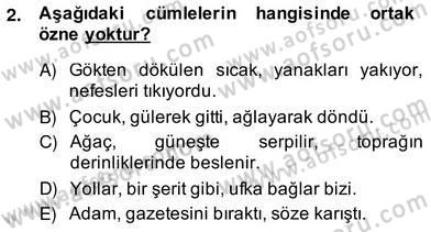 Türkçe Cümle Bilgisi 2 Dersi 2013 - 2014 Yılı (Vize) Ara Sınav Soruları 2. Soru