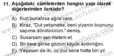 Türkçe Cümle Bilgisi 2 Dersi 2014 - 2015 Yılı (Vize) Ara Sınav Soruları 11. Soru