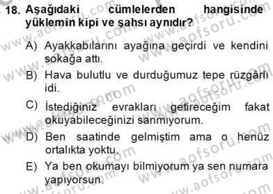 Türkçe Cümle Bilgisi 2 Dersi 2014 - 2015 Yılı (Vize) Ara Sınav Soruları 18. Soru