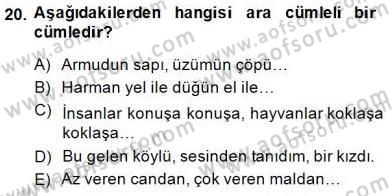 Türkçe Cümle Bilgisi 2 Dersi 2014 - 2015 Yılı (Vize) Ara Sınav Soruları 20. Soru