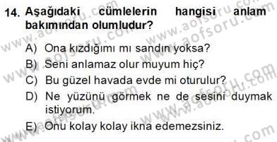 Türkçe Cümle Bilgisi 2 Dersi 2014 - 2015 Yılı (Final) Dönem Sonu Sınav Soruları 14. Soru