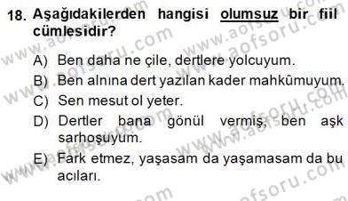 Türkçe Cümle Bilgisi 2 Dersi 2014 - 2015 Yılı (Final) Dönem Sonu Sınav Soruları 18. Soru
