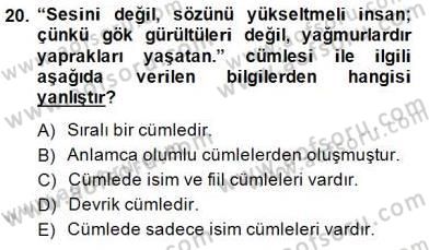 Türkçe Cümle Bilgisi 2 Dersi 2014 - 2015 Yılı (Final) Dönem Sonu Sınav Soruları 20. Soru