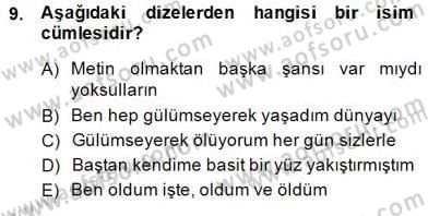Türkçe Cümle Bilgisi 2 Dersi 2014 - 2015 Yılı (Final) Dönem Sonu Sınav Soruları 9. Soru