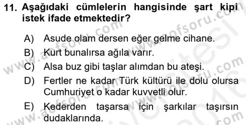 Türkçe Cümle Bilgisi 2 Dersi 2015 - 2016 Yılı (Vize) Ara Sınav Soruları 11. Soru