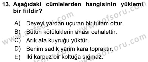 Türkçe Cümle Bilgisi 2 Dersi 2015 - 2016 Yılı (Vize) Ara Sınav Soruları 13. Soru