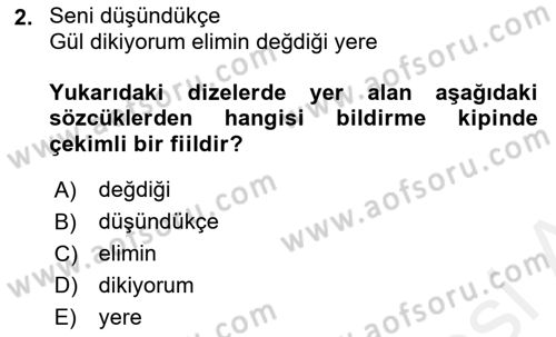 Türkçe Cümle Bilgisi 2 Dersi 2015 - 2016 Yılı (Vize) Ara Sınav Soruları 2. Soru
