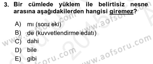 Türkçe Cümle Bilgisi 2 Dersi 2015 - 2016 Yılı (Vize) Ara Sınav Soruları 3. Soru