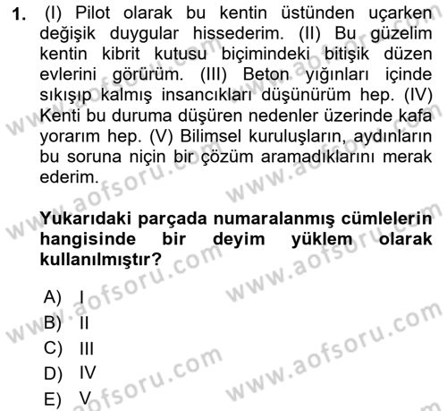 Türkçe Cümle Bilgisi 2 Dersi 2016 - 2017 Yılı (Vize) Ara Sınavı 1. Soru