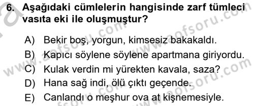 Türkçe Cümle Bilgisi 2 Dersi 2016 - 2017 Yılı (Vize) Ara Sınavı 6. Soru