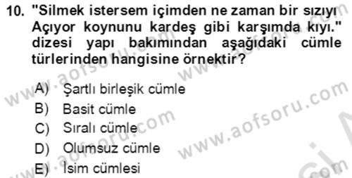 Türkçe Cümle Bilgisi 2 Dersi 2016 - 2017 Yılı (Final) Dönem Sonu Sınav Soruları 10. Soru