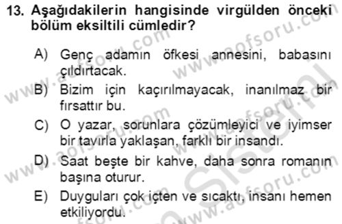 Türkçe Cümle Bilgisi 2 Dersi 2016 - 2017 Yılı (Final) Dönem Sonu Sınav Soruları 13. Soru