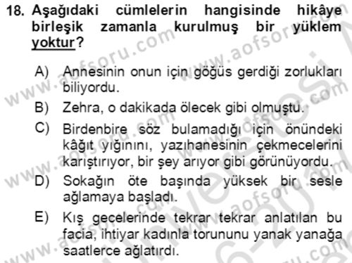 Türkçe Cümle Bilgisi 2 Dersi 2016 - 2017 Yılı (Final) Dönem Sonu Sınav Soruları 18. Soru