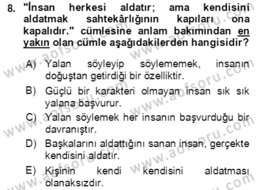 Türkçe Cümle Bilgisi 2 Dersi 2016 - 2017 Yılı (Final) Dönem Sonu Sınav Soruları 8. Soru