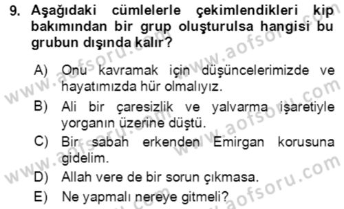 Türkçe Cümle Bilgisi 2 Dersi 2016 - 2017 Yılı (Final) Dönem Sonu Sınav Soruları 9. Soru
