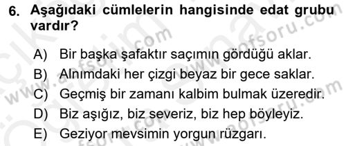 Türkçe Cümle Bilgisi 2 Dersi 2017 - 2018 Yılı (Vize) Ara Sınav Soruları 6. Soru