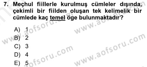 Türkçe Cümle Bilgisi 2 Dersi 2017 - 2018 Yılı (Vize) Ara Sınav Soruları 7. Soru