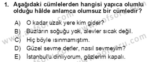 Türkçe Cümle Bilgisi 2 Dersi 2017 - 2018 Yılı (Final) Dönem Sonu Sınav Soruları 1. Soru