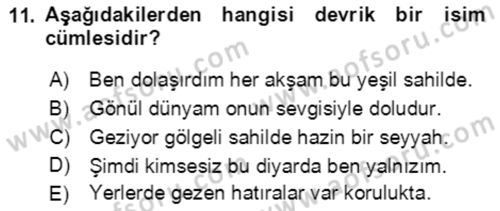 Türkçe Cümle Bilgisi 2 Dersi 2017 - 2018 Yılı (Final) Dönem Sonu Sınav Soruları 11. Soru