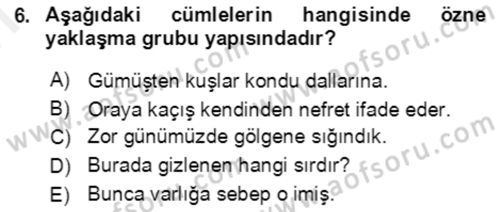Türkçe Cümle Bilgisi 2 Dersi 2017 - 2018 Yılı (Final) Dönem Sonu Sınav Soruları 6. Soru