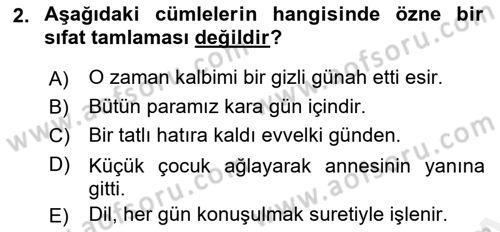 Türkçe Cümle Bilgisi 2 Dersi 2018 - 2019 Yılı (Vize) Ara Sınav Soruları 2. Soru