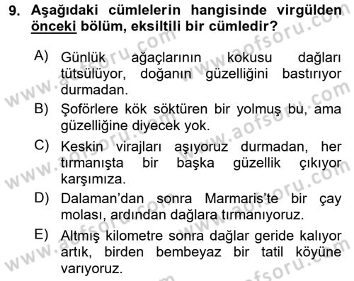 Türkçe Cümle Bilgisi 2 Dersi 2018 - 2019 Yılı (Vize) Ara Sınav Soruları 9. Soru