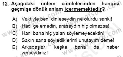 Türkçe Cümle Bilgisi 2 Dersi 2018 - 2019 Yılı (Final) Dönem Sonu Sınav Soruları 12. Soru