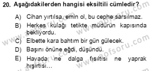Türkçe Cümle Bilgisi 2 Dersi 2018 - 2019 Yılı (Final) Dönem Sonu Sınav Soruları 20. Soru