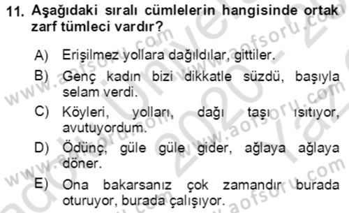 Türkçe Cümle Bilgisi 2 Dersi 2020 - 2021 Yılı Yaz Okulu Sınav Soruları 11. Soru