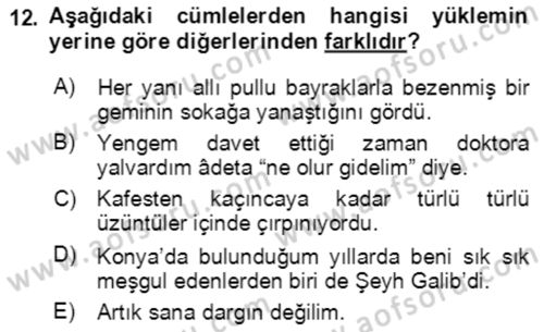Türkçe Cümle Bilgisi 2 Dersi 2020 - 2021 Yılı Yaz Okulu Sınav Soruları 12. Soru