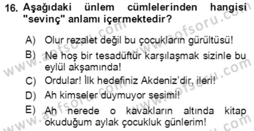 Türkçe Cümle Bilgisi 2 Dersi 2020 - 2021 Yılı Yaz Okulu Sınav Soruları 16. Soru