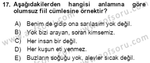 Türkçe Cümle Bilgisi 2 Dersi 2020 - 2021 Yılı Yaz Okulu Sınav Soruları 17. Soru