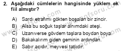 Türkçe Cümle Bilgisi 2 Dersi 2020 - 2021 Yılı Yaz Okulu Sınav Soruları 2. Soru