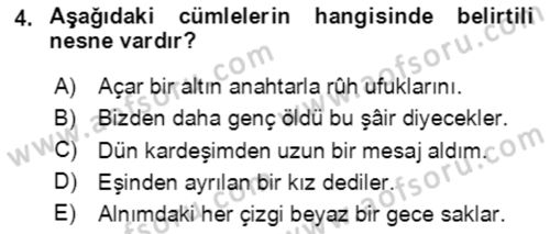 Türkçe Cümle Bilgisi 2 Dersi 2020 - 2021 Yılı Yaz Okulu Sınav Soruları 4. Soru