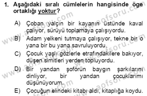 Türkçe Cümle Bilgisi 2 Dersi 2021 - 2022 Yılı (Vize) Ara Sınav Soruları 1. Soru