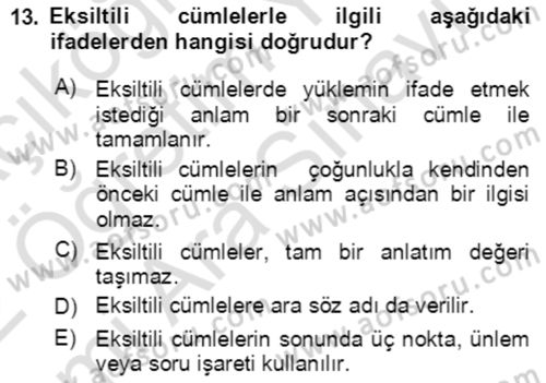 Türkçe Cümle Bilgisi 2 Dersi 2021 - 2022 Yılı (Vize) Ara Sınav Soruları 13. Soru