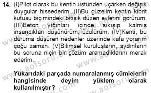 Türkçe Cümle Bilgisi 2 Dersi 2021 - 2022 Yılı (Vize) Ara Sınav Soruları 14. Soru