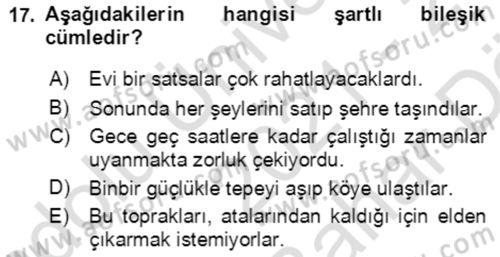 Türkçe Cümle Bilgisi 2 Dersi 2021 - 2022 Yılı (Vize) Ara Sınav Soruları 17. Soru