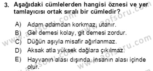Türkçe Cümle Bilgisi 2 Dersi 2021 - 2022 Yılı (Vize) Ara Sınav Soruları 3. Soru