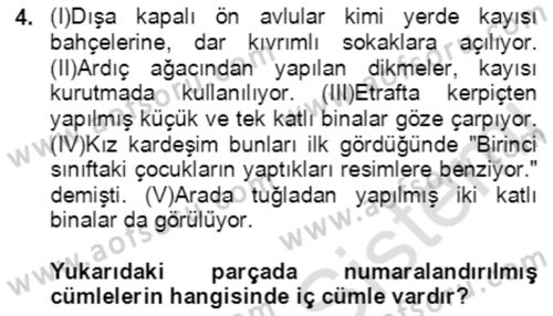 Türkçe Cümle Bilgisi 2 Dersi 2021 - 2022 Yılı (Vize) Ara Sınav Soruları 4. Soru