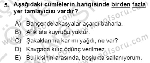 Türkçe Cümle Bilgisi 2 Dersi 2021 - 2022 Yılı (Vize) Ara Sınav Soruları 5. Soru
