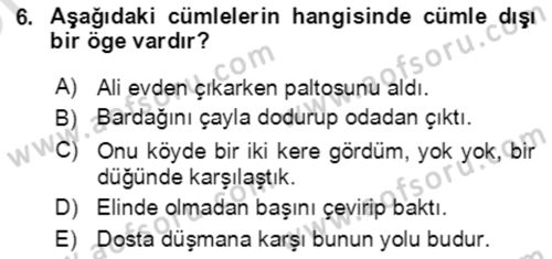 Türkçe Cümle Bilgisi 2 Dersi 2021 - 2022 Yılı (Vize) Ara Sınav Soruları 6. Soru