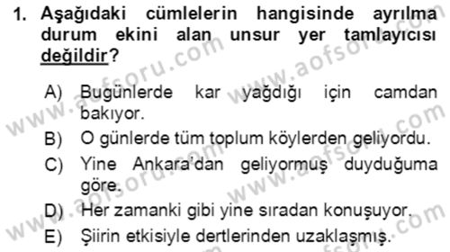 Türkçe Cümle Bilgisi 2 Dersi 2021 - 2022 Yılı Yaz Okulu Sınav Soruları 1. Soru