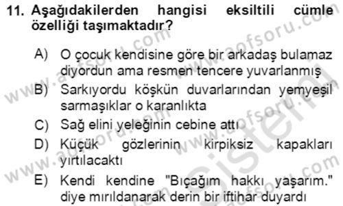Türkçe Cümle Bilgisi 2 Dersi 2021 - 2022 Yılı Yaz Okulu Sınav Soruları 11. Soru