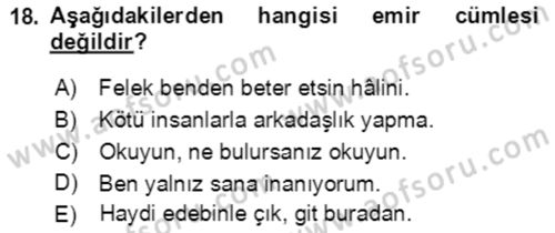 Türkçe Cümle Bilgisi 2 Dersi 2021 - 2022 Yılı Yaz Okulu Sınav Soruları 18. Soru