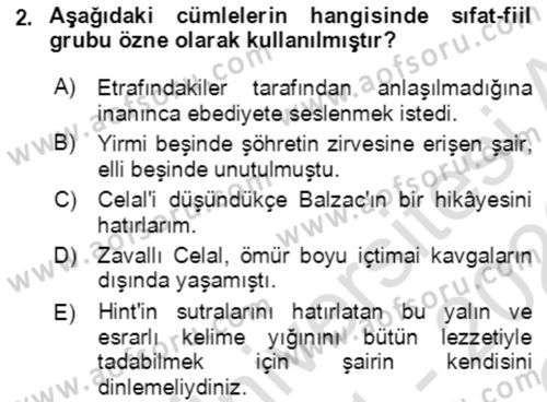 Türkçe Cümle Bilgisi 2 Dersi 2021 - 2022 Yılı Yaz Okulu Sınav Soruları 2. Soru
