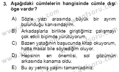 Türkçe Cümle Bilgisi 2 Dersi 2021 - 2022 Yılı Yaz Okulu Sınav Soruları 3. Soru