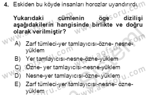 Türkçe Cümle Bilgisi 2 Dersi 2021 - 2022 Yılı Yaz Okulu Sınav Soruları 4. Soru