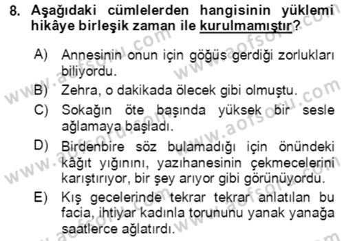 Türkçe Cümle Bilgisi 2 Dersi 2021 - 2022 Yılı Yaz Okulu Sınav Soruları 8. Soru